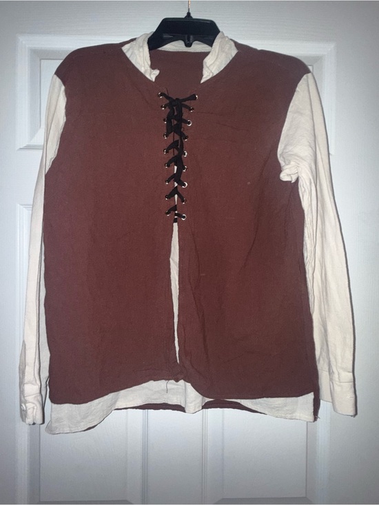 Tops - Cream Tavern Shirt with Brown Vest Overlay| (pit to pit): 20”